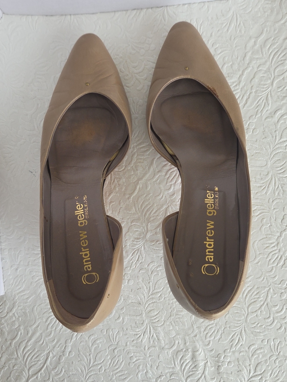 Andrew Geller Taupe Leather Vintage Pointed-Toe D'Orsay 2" Heels